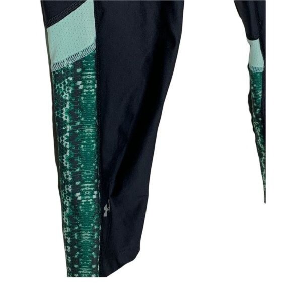 Under Armour HeatGear Compression Cropped Leggings Black Green Small - Picture 4 of 10
